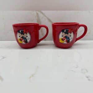 Pair of Hallmark Disney Mickey and Minnie Red 3D Embossed Ceramic Mugs